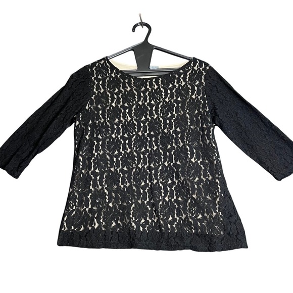 Jessica Holbrook Womens Size Medium Lace Overlay Top Black Sheer Party Date Chic - Picture 2 of 10